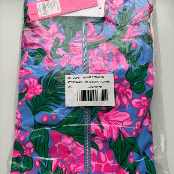 New Lilly Pulitzer UPF50 Skipper Popover Jacket Cerise Pink Safari Sunset, XL - Picture 5 of 5